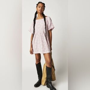 Free People Belezza Printed Babydoll Dress - Tunic Top Pink Floral Design Large